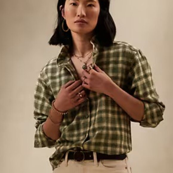 Banana Republic Factory Ruffle-Neck Wool-Blend Flannel Shirt - Like New - Picture 5 of 7